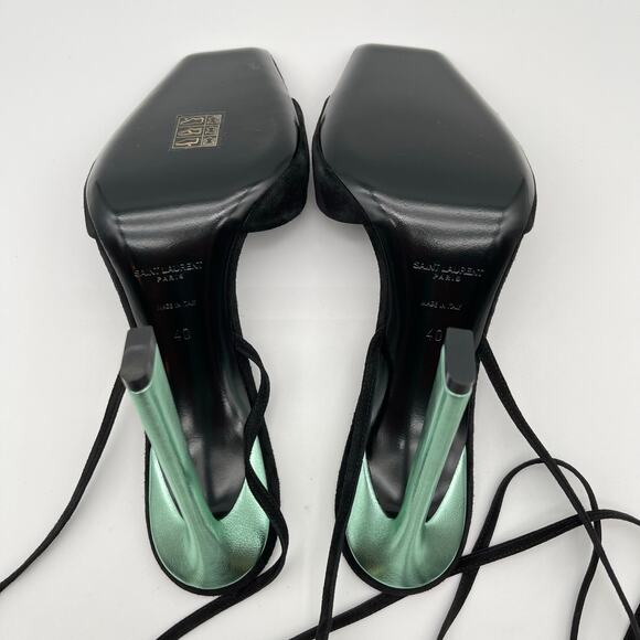 SAINT LAURENT | Vitti Sandal in Nero & Hope Green Black Suede 40 / 10 - Picture 13 of 13